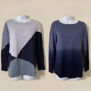 Belle Blue Artsy Casual Knit Patchwork Ombré Sweater Bundle Lot of Two XXS